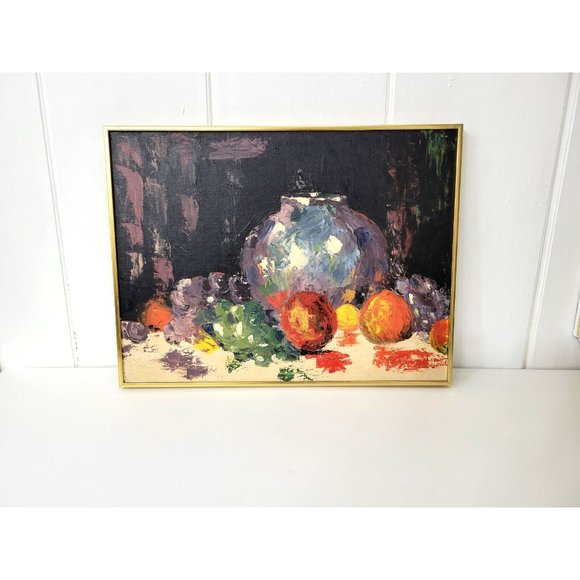 Vintage Framed Acrylic Still Life Fruit Painting 18" x 24" Signed - Picture 4 of 6